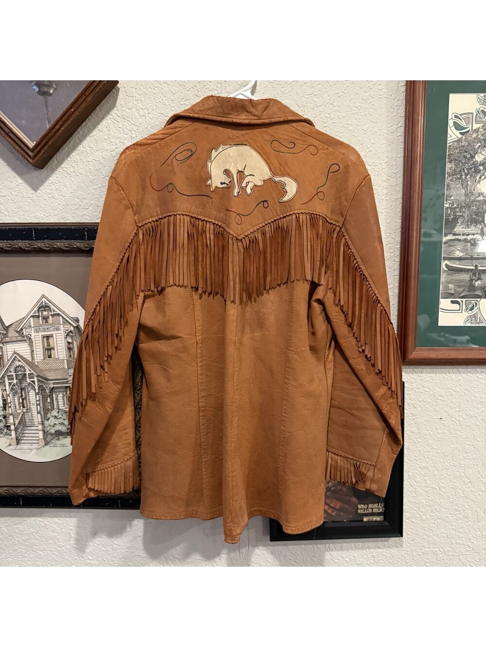 Vintage 60s RARE Equestrian Suede Leather Fringe Horse Jacket Medium Western